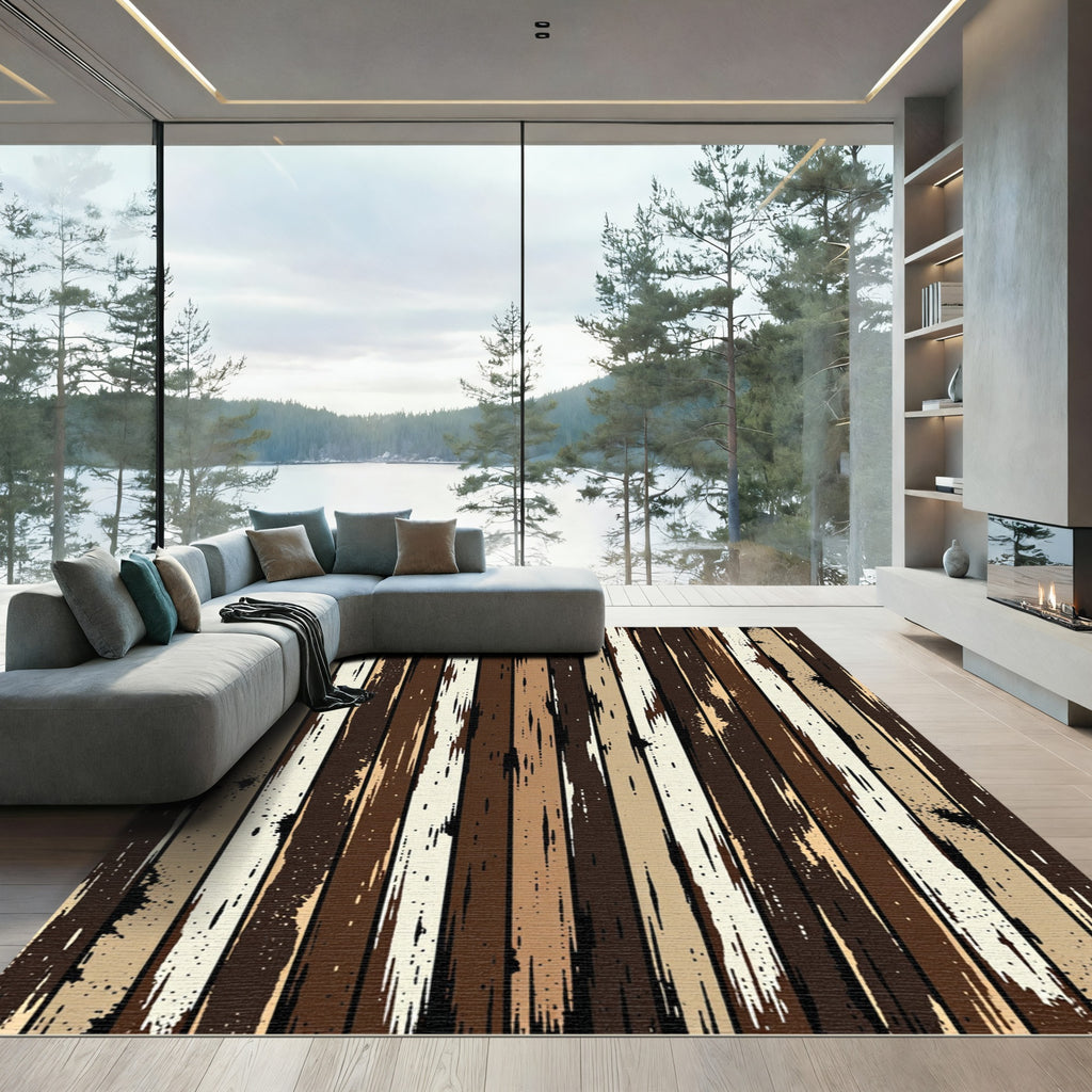 Distressed Wood Texture Vertical Stripe Rug