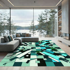 Teal Modern Geometric Abstract Grid Rug