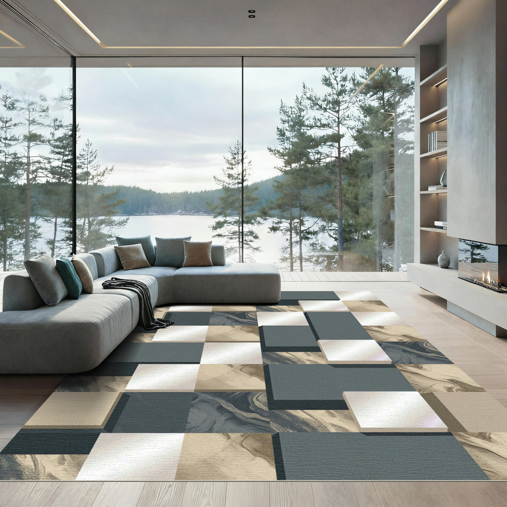 Abstract Marble Geometric Blocks Rug