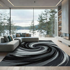 Monochrome Swirling Abstract Cyclone Vortex Rug