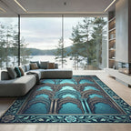 Teal Arched Architectural Floral Border Rug