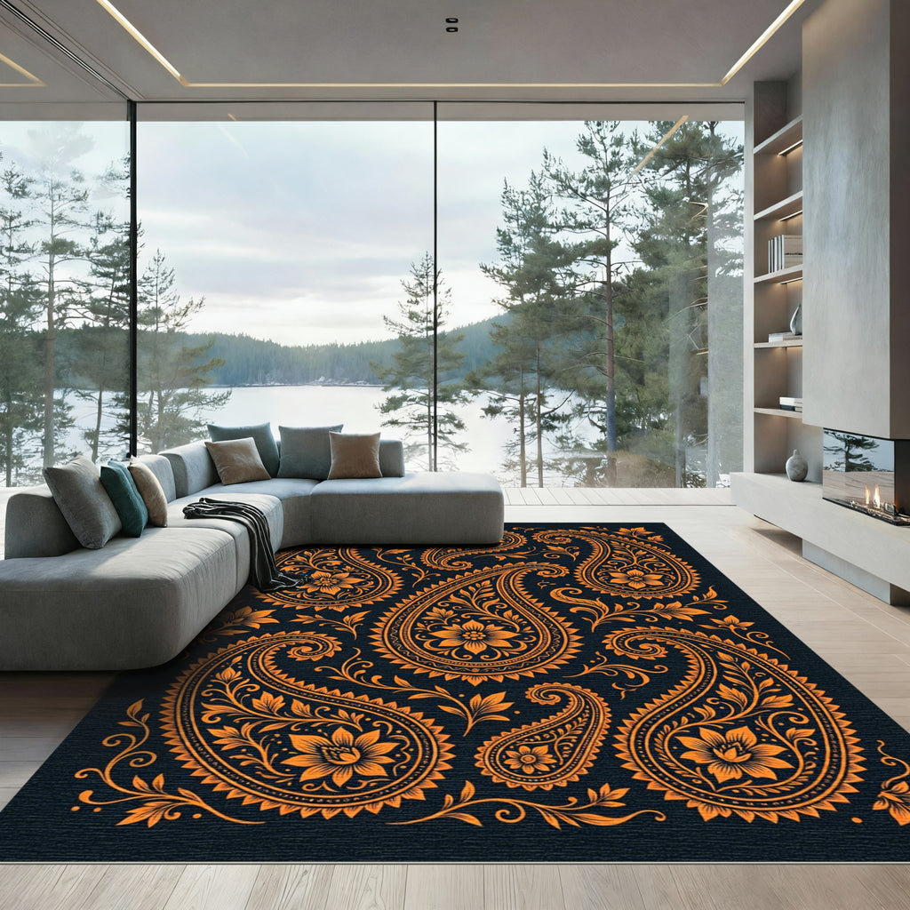 Orange Floral Paisley Amber Artwork Rug