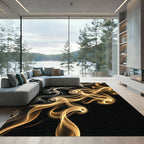 Golden Abstract Swirl Smoke Art Rug