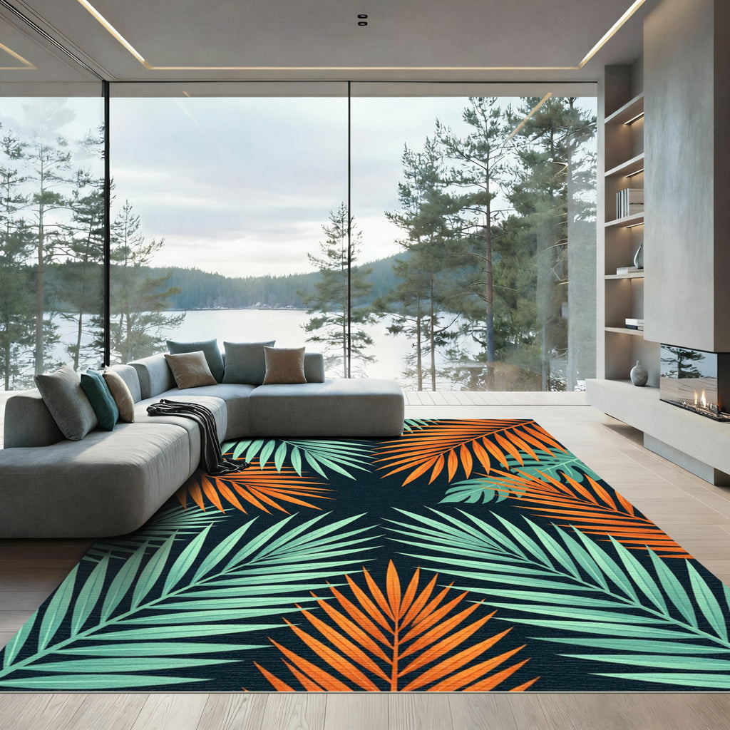 Vibrant Tropical Palm Leaf Duo Rug