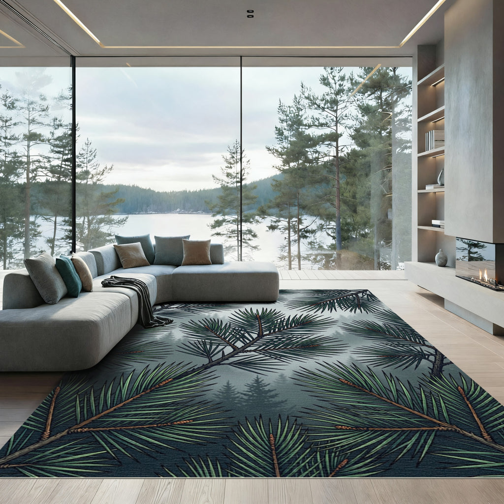 Misty Forest Pine Needle Border Rug