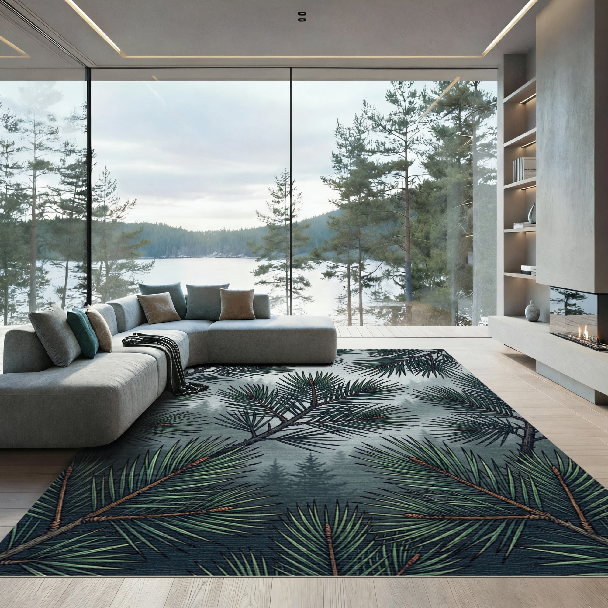 Misty Forest Pine Needle Border Rug
