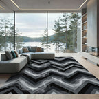 Smoky Gray Geometric Chevron Wave Rug