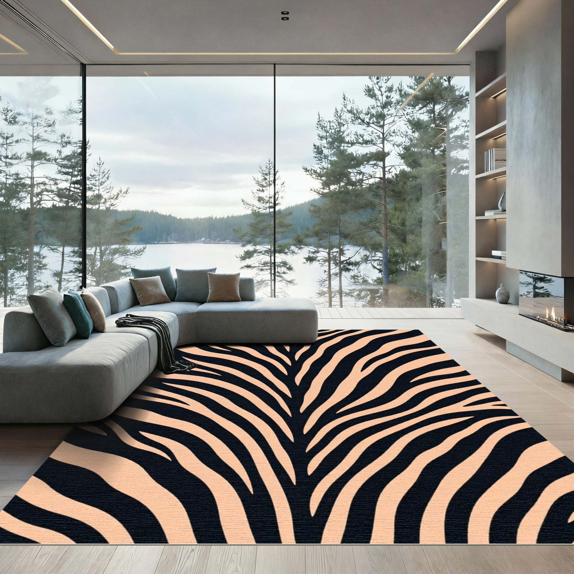 Bold Black and Peach Zebra Stripes Rug