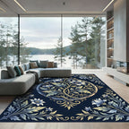 Ethereal Gold Floral Navy Medallion Rug