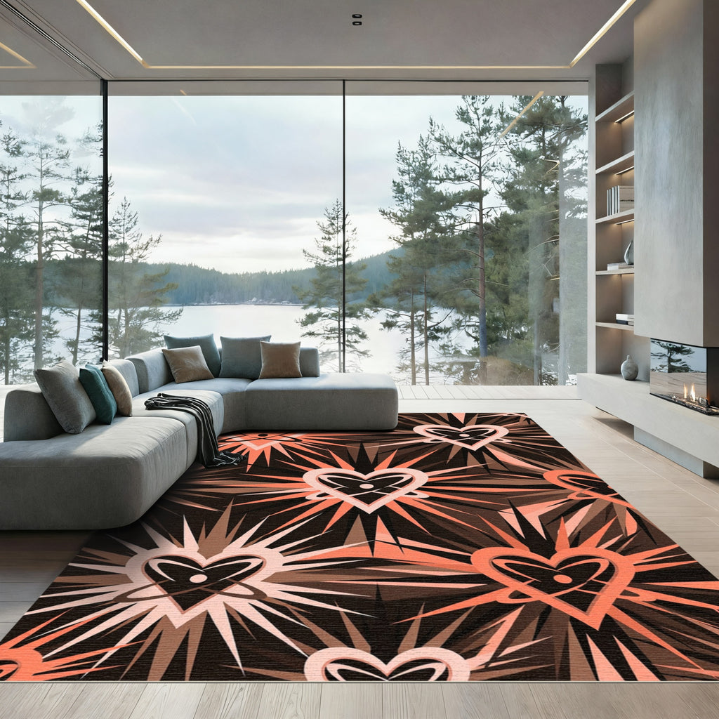 Coral Heart Burst Abstract Rug