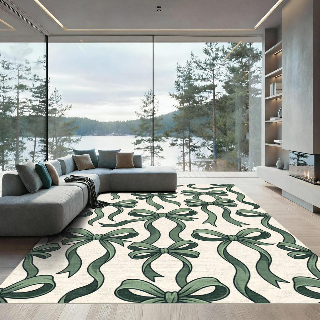 Sage Green Ribbon Bows Rug