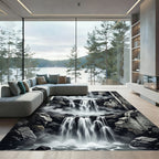 Dramatic Gray Waterfalls Amidst Ruins Rug
