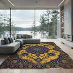 Gold Blue Vintage Floral Medallion Rug