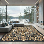Ornate Gold Filigree Baroque Scrollwork Rug