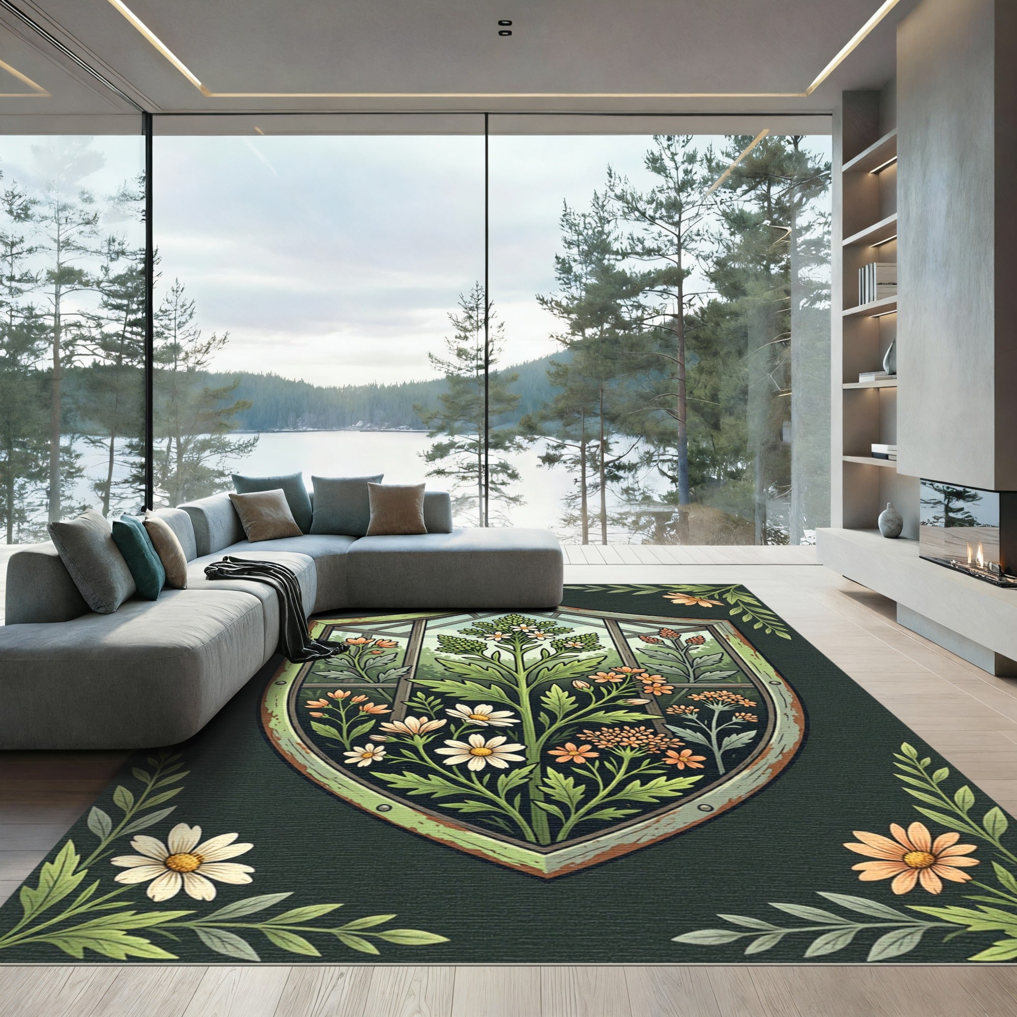 Botanical Greenhouse Shield Meadow Art Rug