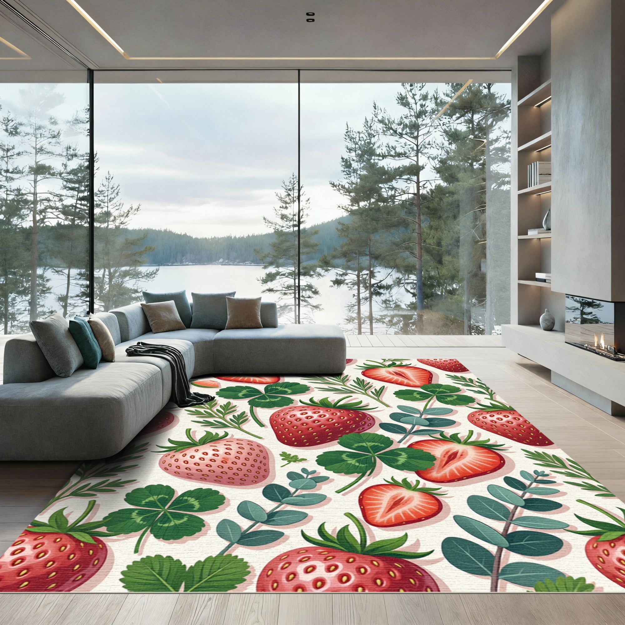 Whimsical Strawberry and Clover Garden Rug