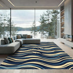 Deep Blue Beige Wave Flowing Rug