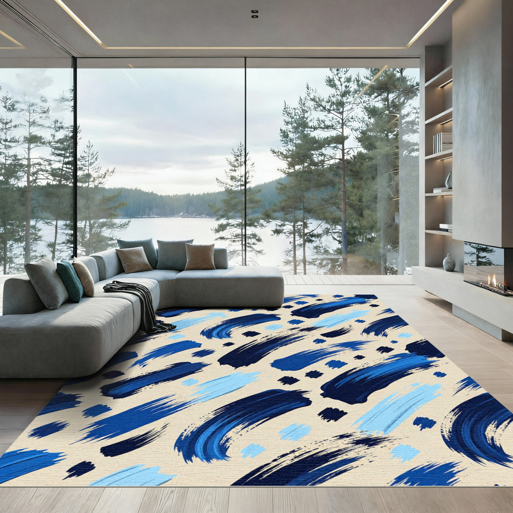 Navy and Azure Abstract Brushstroke Rug
