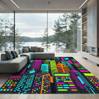 Neon Isometric Cityscape Skyscraper Skyline Rug
