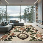Cream Roses Vintage Oval Framed Medallions Rug