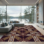 Ornate Burgundy Gold Geometric Medallion Rug