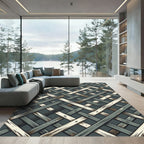 Interlocked Charcoal and Cream Woven Geometric Rug
