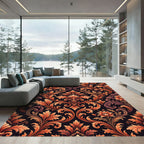 Ornate Amber Scrollwork Floral Rug