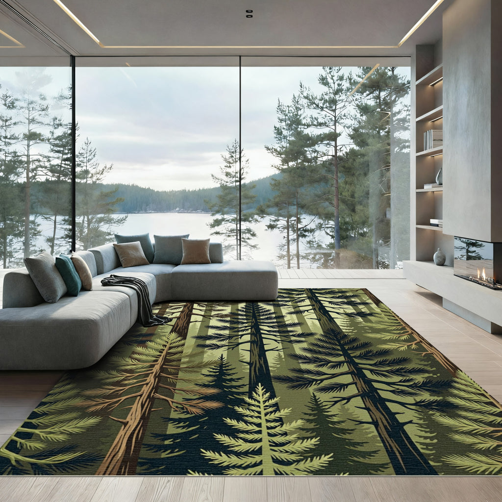 Verdant Forest Trees Composition Rug
