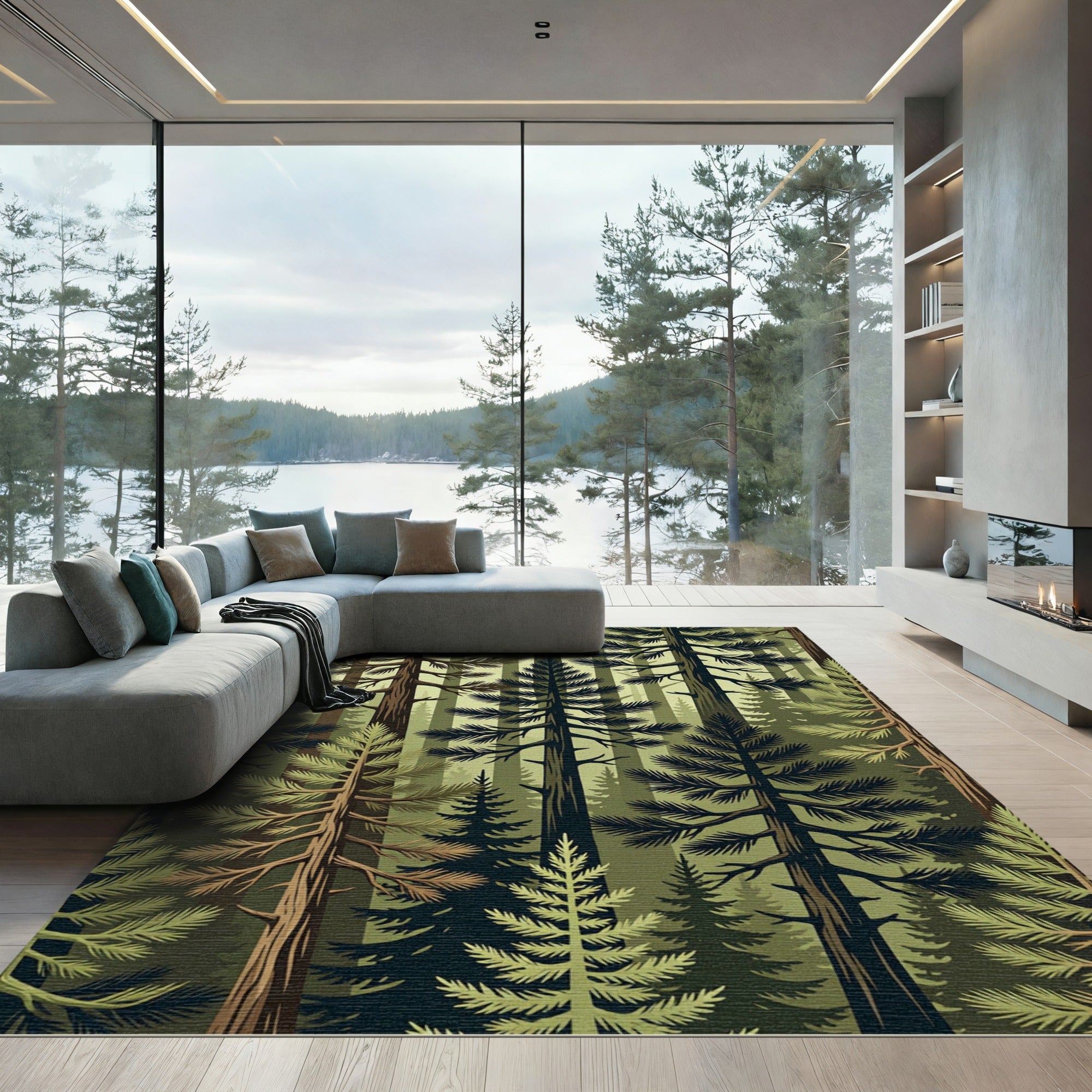 Verdant Forest Trees Composition Rug