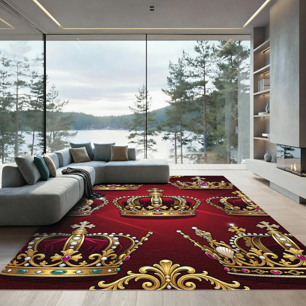 Royal Red Golden Crown Medallions Rug