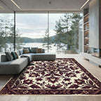 Deep Plum Floral Medallion Border Rug