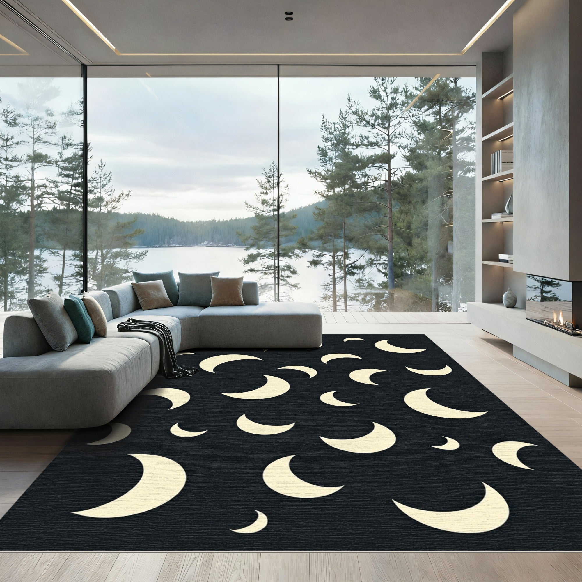 Cream Crescent Moon Scattered Field Rug