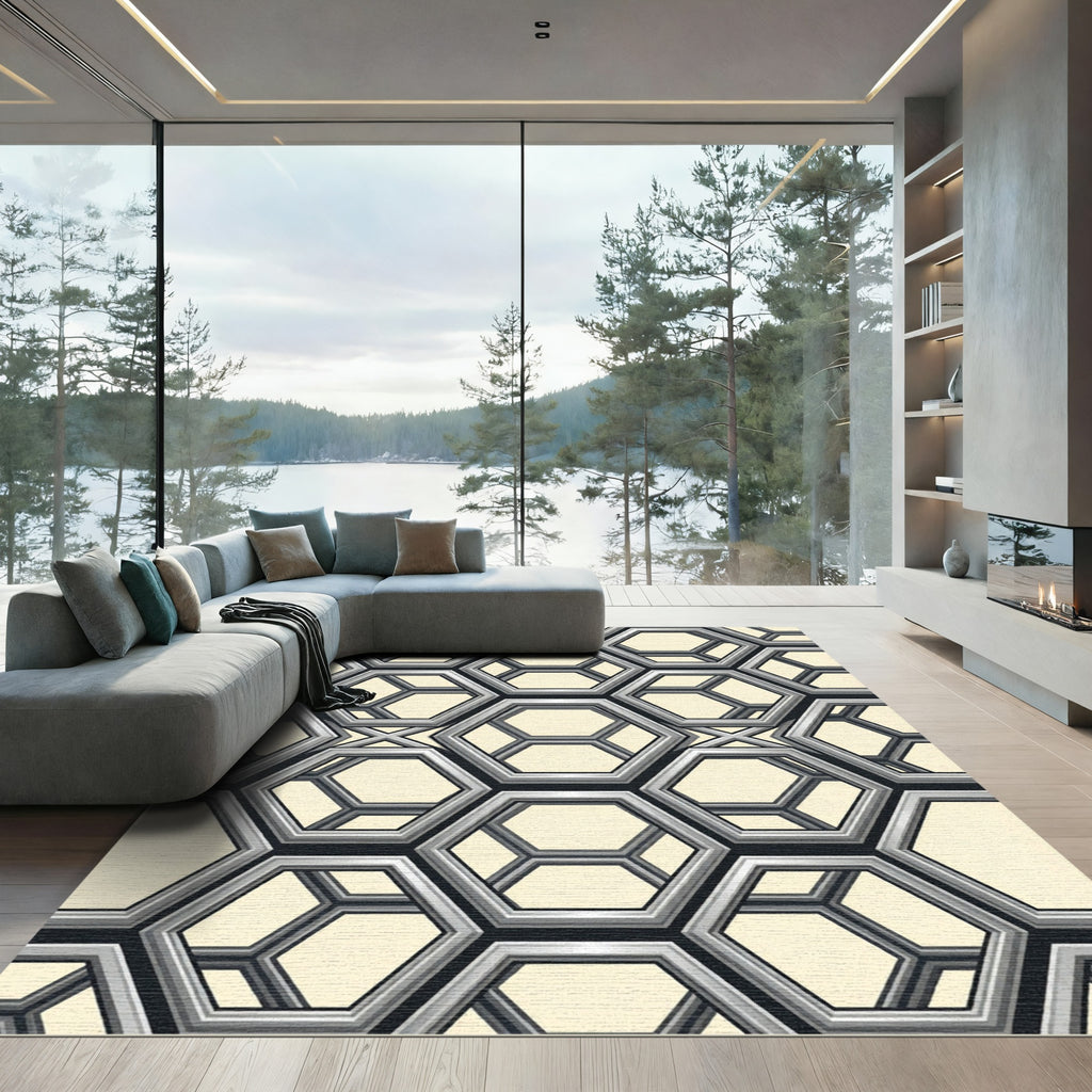 Metallic Gray 3D Hexagonal Overlay Rug