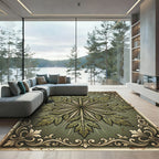 Ornate Green Leaf Medallion Revival Rug