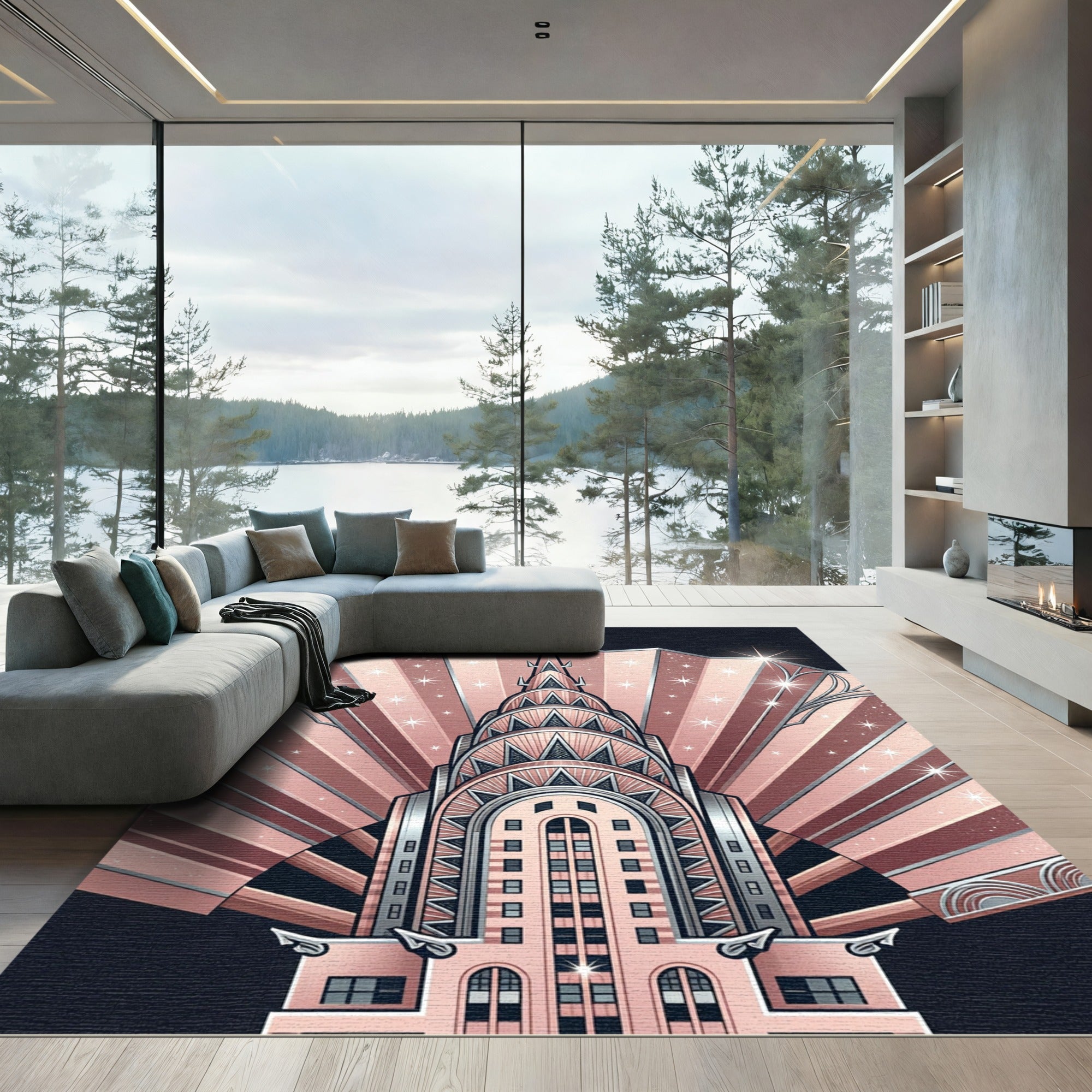 Art Deco Golden Starburst Building Rug