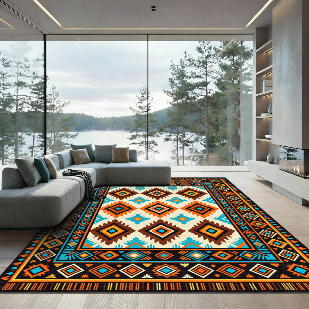 Vibrant Geometric Aztec Diamond Area Rug