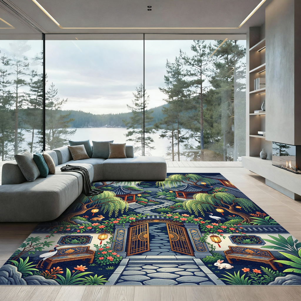Enchanted Moonlit Willow Zen Garden Rug