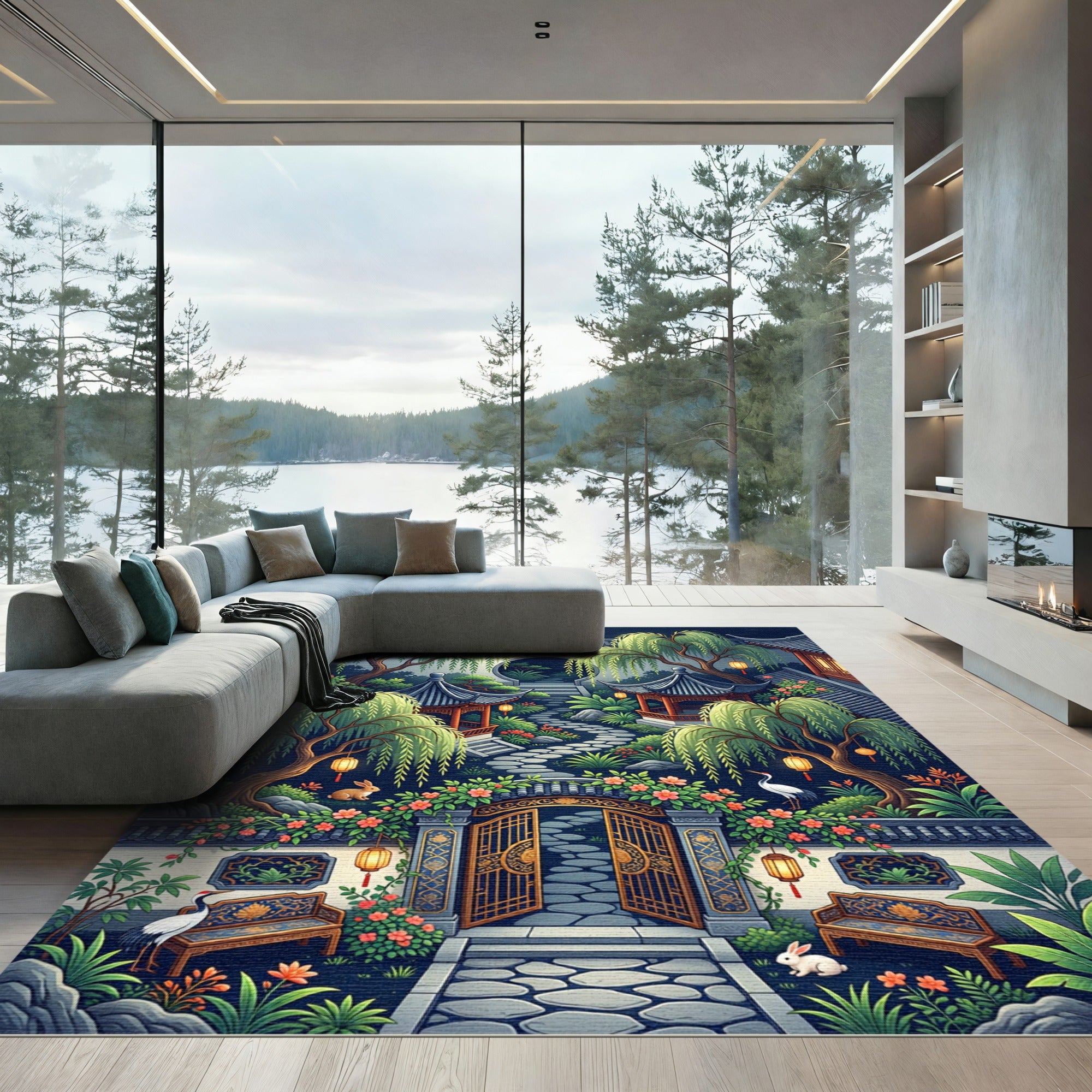 Enchanted Moonlit Willow Zen Garden Rug