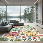 Colorful Pastel Dinosaur Meadow Garden Rug