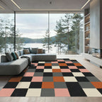 Modern Geometric Earthy Block Grid Rug