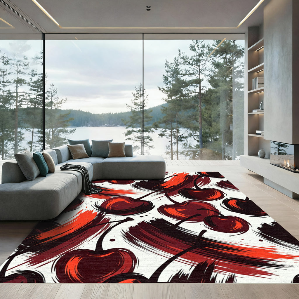 Crimson Cherry Brushstroke Accent Rug