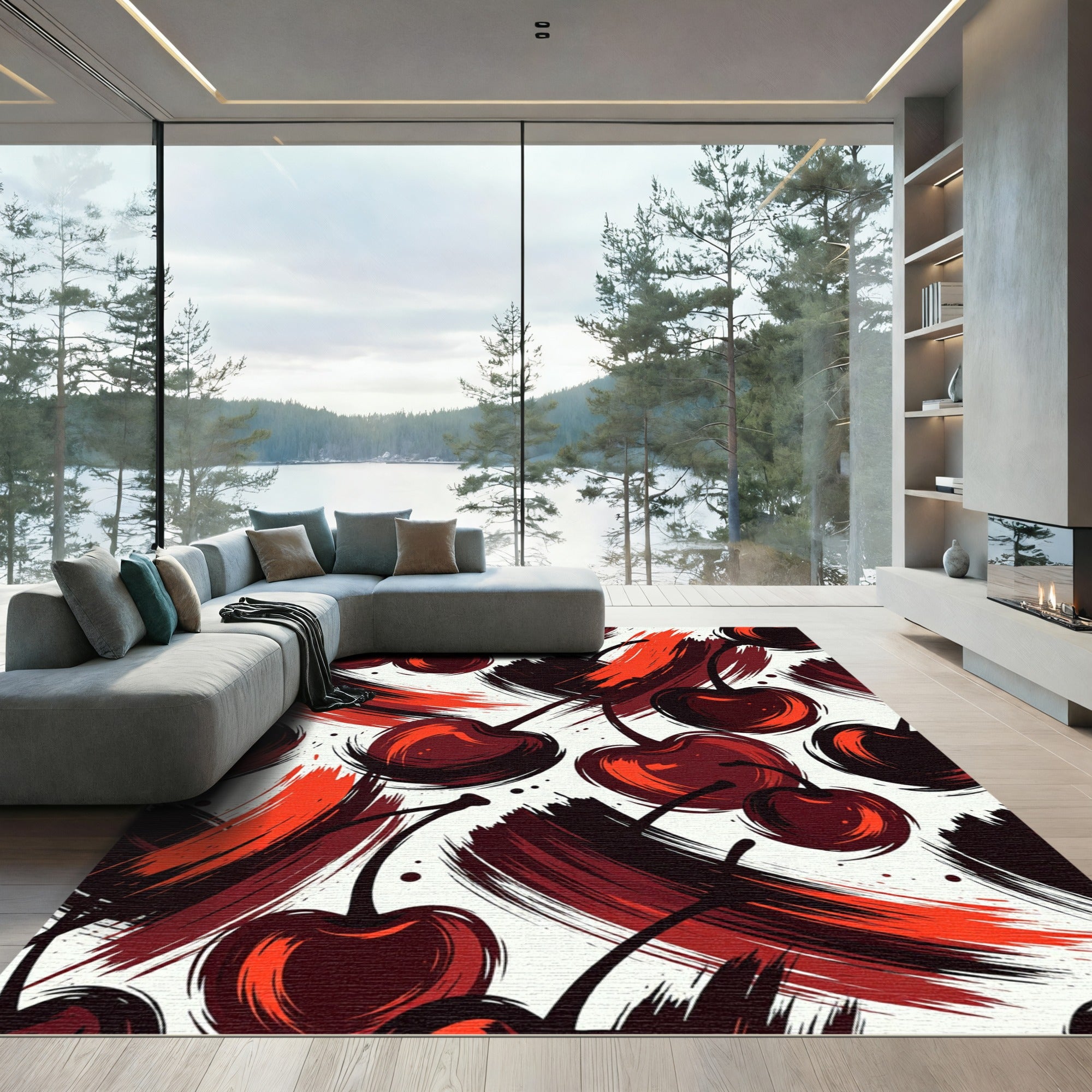 Crimson Cherry Brushstroke Accent Rug
