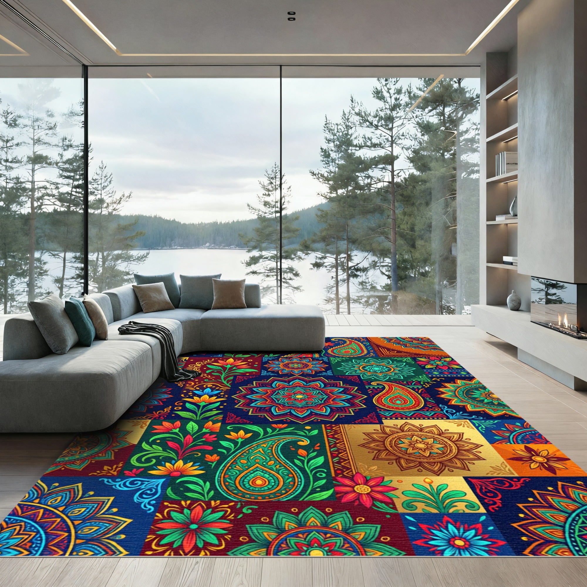 Vibrant Paisley Floral Medallion Collage Rug