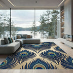 Art Deco Peacock Feather Gold Blue Rug