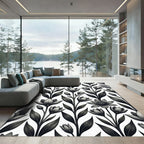 Monochromatic Botanical Floral Grey Rug