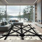 Monochrome Geometric Urban Grid Map Rug