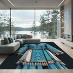 Blue Geometric Tribal Tassel Tunic Rug