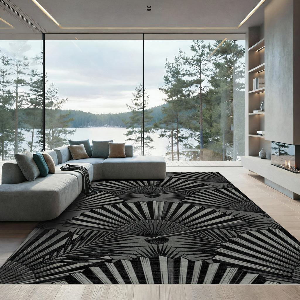Monochrome Layered Fan Panorama Rug