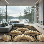 Gold Peacock Feather Fan Art Deco Rug