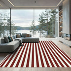 Bold Crimson White Vertical Stripes Rug